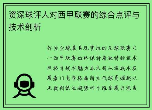 资深球评人对西甲联赛的综合点评与技术剖析