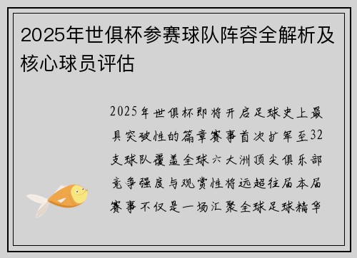 2025年世俱杯参赛球队阵容全解析及核心球员评估